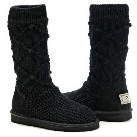 UGG Black Classic Argyle Knit Tall Winter Boots